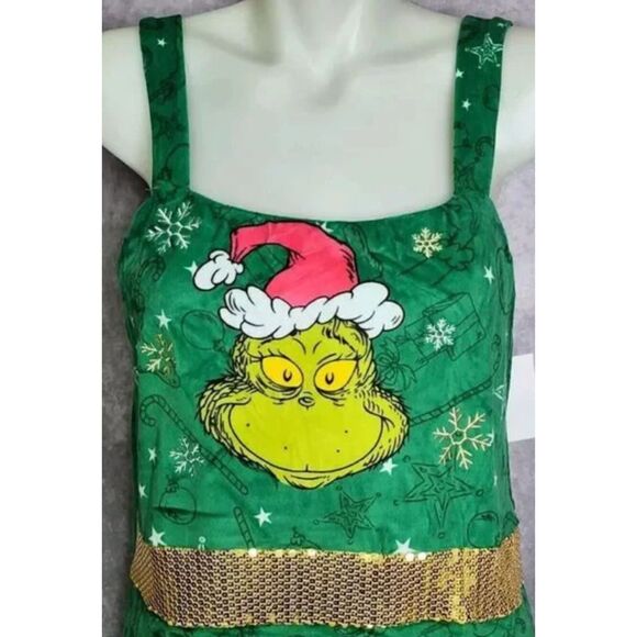 SOLD SOLD Green Sz Medium Soft Velour Sleeveless GRINCH Christmas Holiday Dress - Picture 5 of 7